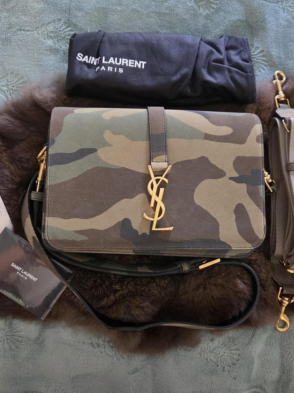 Saint Laurent Camouflage Canvas YSL Flap Messenger Bag - Green/Brown/Black